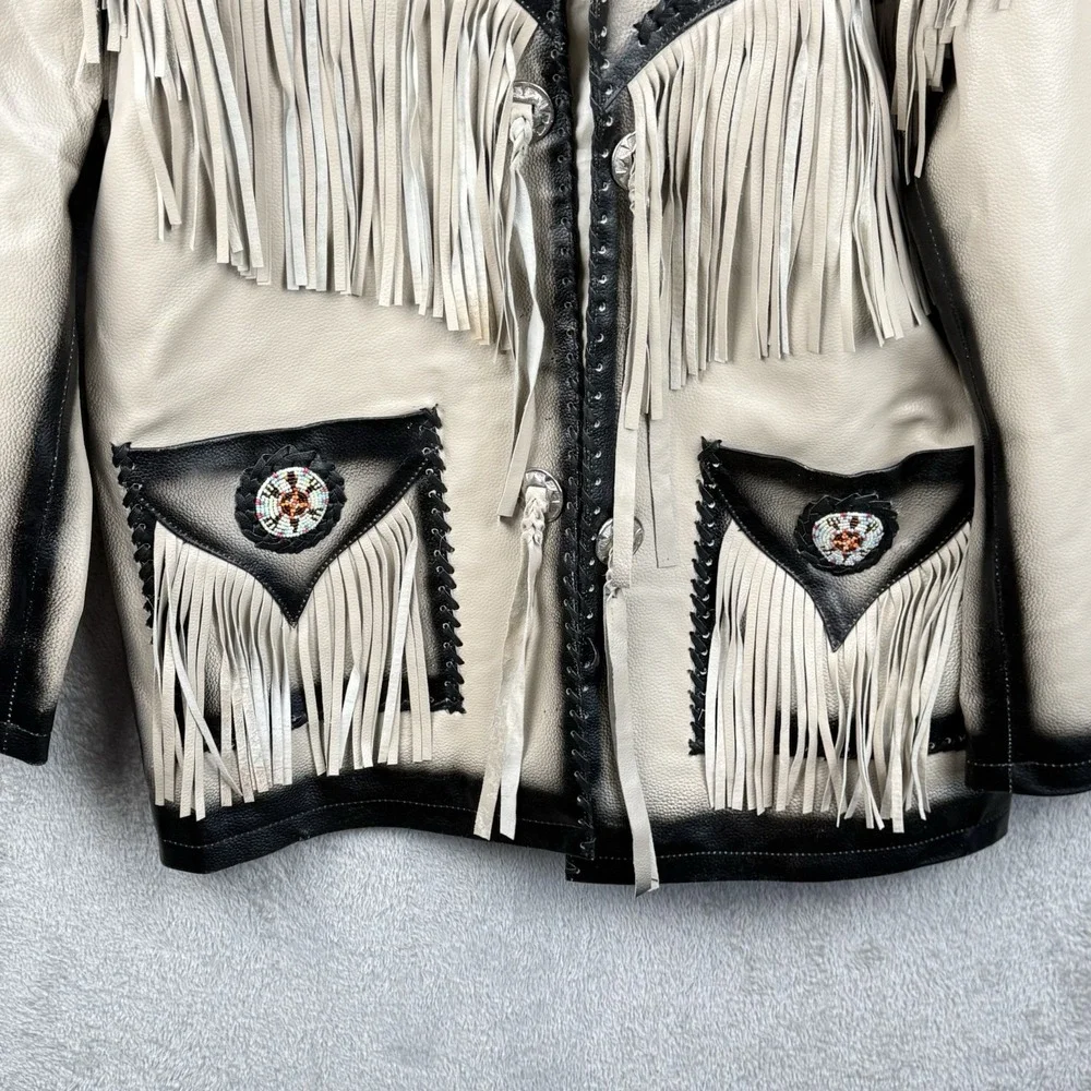 3B West By Tansmith Leather Jacket Size XL Gray Fringe Western Cowboy Aztec - Picture 5 of 15